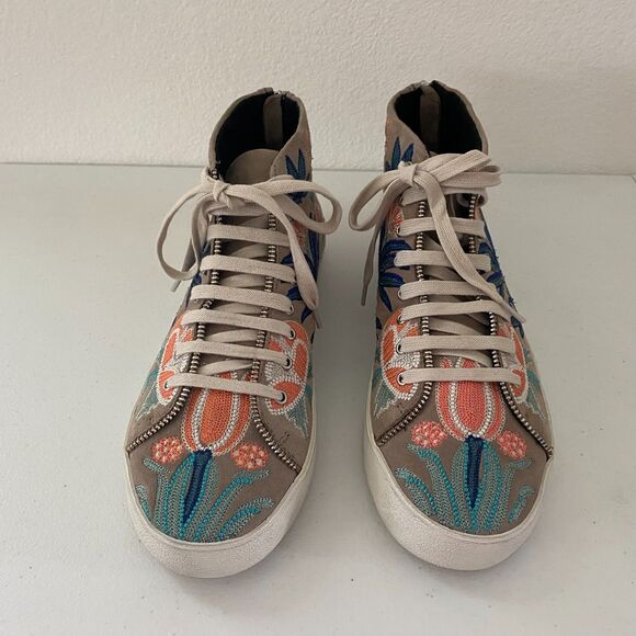 Rebecca Minkoff Zaina Womens‎ Embroidered Suede Sneaker Hi Top Size 10M Floral - Picture 3 of 12